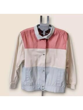 Vintage Medium Women's  Mulberry Street Jacket Retro 80s Blue White Pink